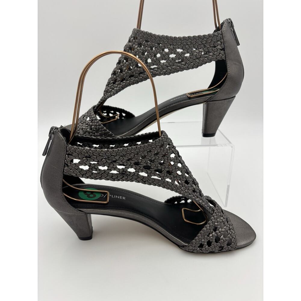 Donald Pliner Verona 2 Heels Sandals Pewter Grey Leather Size 8 M Basketweave - Picture 14 of 14